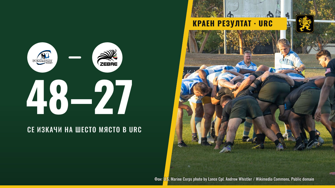 Конахт разгроми Зебре 48:27 и се изкачи на шестото място в URC